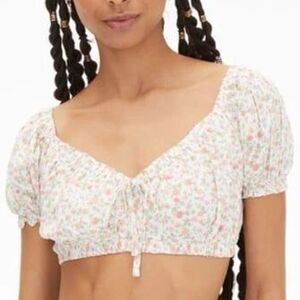 NWT floral milkmaid puff sleeve crop top